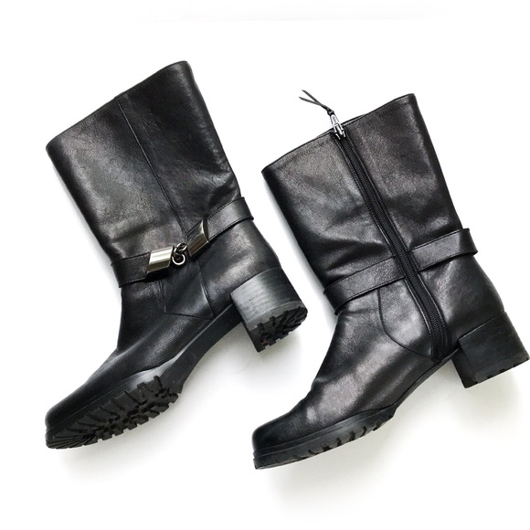 Stuart Weitzman NAPPA Leather SKIPAROUND Mid-Calf Moto Boots RARE - Picture 2 of 11